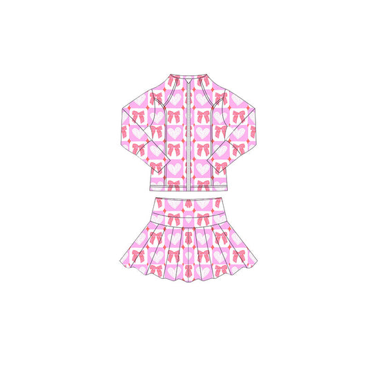 Baby Girls Pink Bows Hearts Zipper Jacket Skorts Valentine Yoga Clothes Sets Preorder