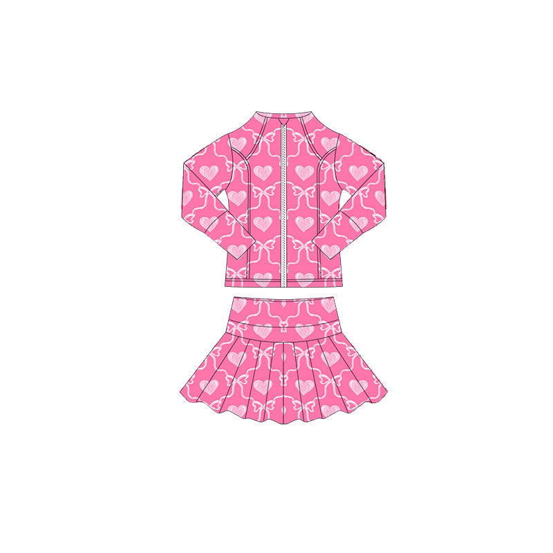 Baby Girls Pink Bows Hearts Plaid Zipper Jacket Skorts Valentine Yoga Clothes Sets Preorder