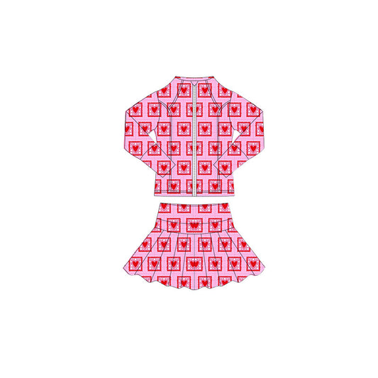 Baby Girls Pink Floral Hearst Checked Zipper Jacket Skorts Valentine Yoga Clothes Sets Preorder