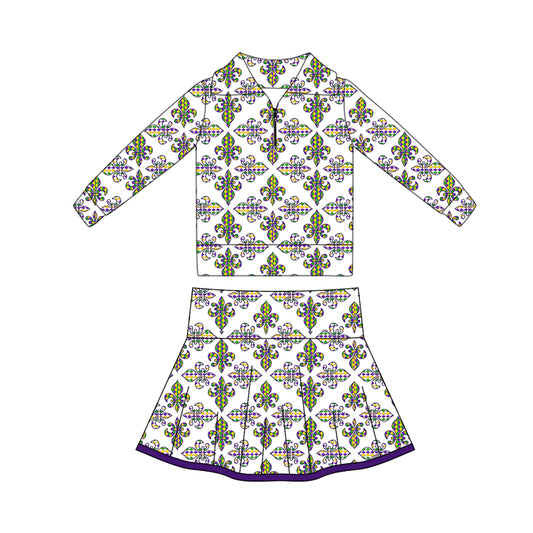 Baby Girls Mardigras Anchors Plaid Zipper Pullovers Skorts Yoga Clothes Sets Preorder