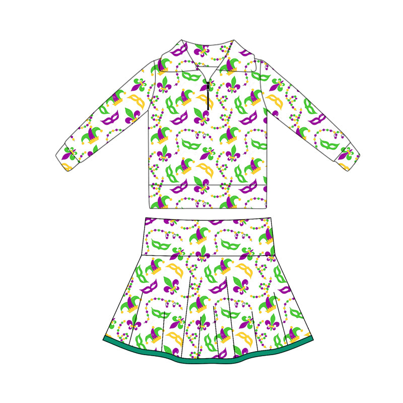 Baby Girls Mardigras Anchors Masks Zipper Pullovers Skorts Yoga Clothes Sets Preorder