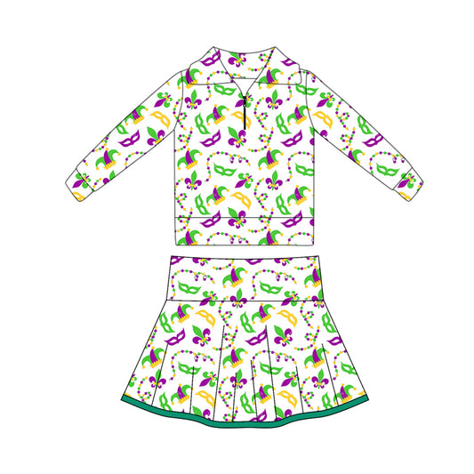 Baby Girls Mardigras Anchors Masks Zipper Pullovers Skorts Yoga Clothes Sets Preorder