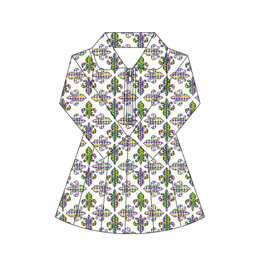 Baby Girls Mardigras Anchors Plaid Yoga Shorts Zipper Knee Length Dresses Preorder