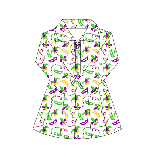 Baby Girls Mardigras Anchors Masks Yoga Shorts Zipper Knee Length Dresses Preorder