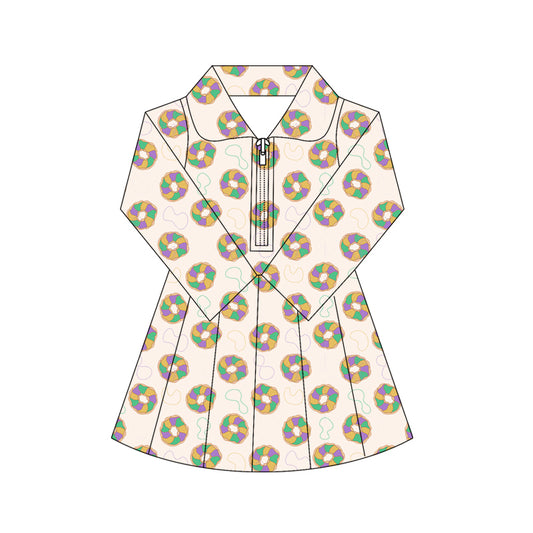 Baby Girls Mardigras Donuts Lights Yoga Shorts Zipper Knee Length Dresses Preorder