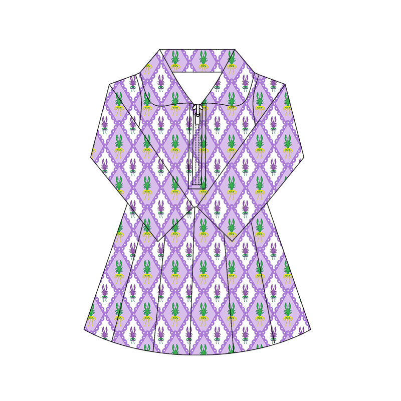 Baby Girls Mardigras Crayfishes Checked Yoga Shorts Zipper Knee Length Dresses Preorder