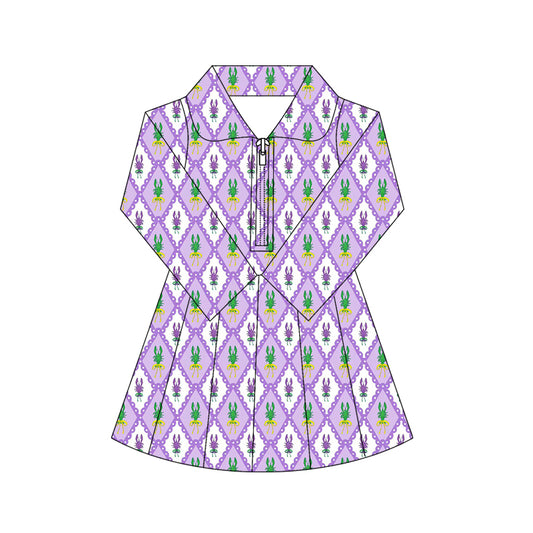 Baby Girls Mardigras Crayfishes Checked Yoga Shorts Zipper Knee Length Dresses Preorder