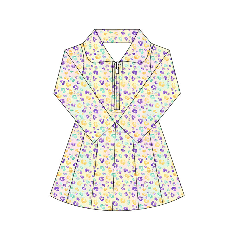 Baby Girls Mardigras Leopard Yoga Shorts Zipper Knee Length Dresses Preorder