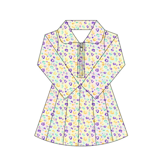 Baby Girls Mardigras Leopard Yoga Shorts Zipper Knee Length Dresses Preorder