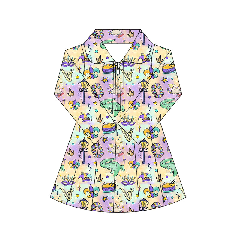 Baby Girls Mardigras Anchors Crocodiles Yoga Shorts Zipper Knee Length Dresses Preorder