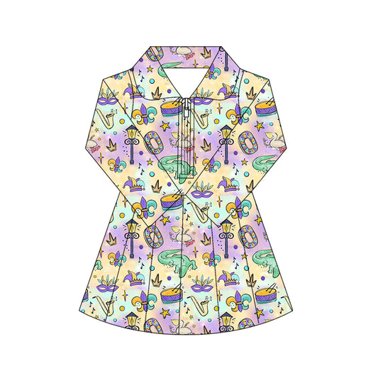 Baby Girls Mardigras Anchors Crocodiles Yoga Shorts Zipper Knee Length Dresses Preorder