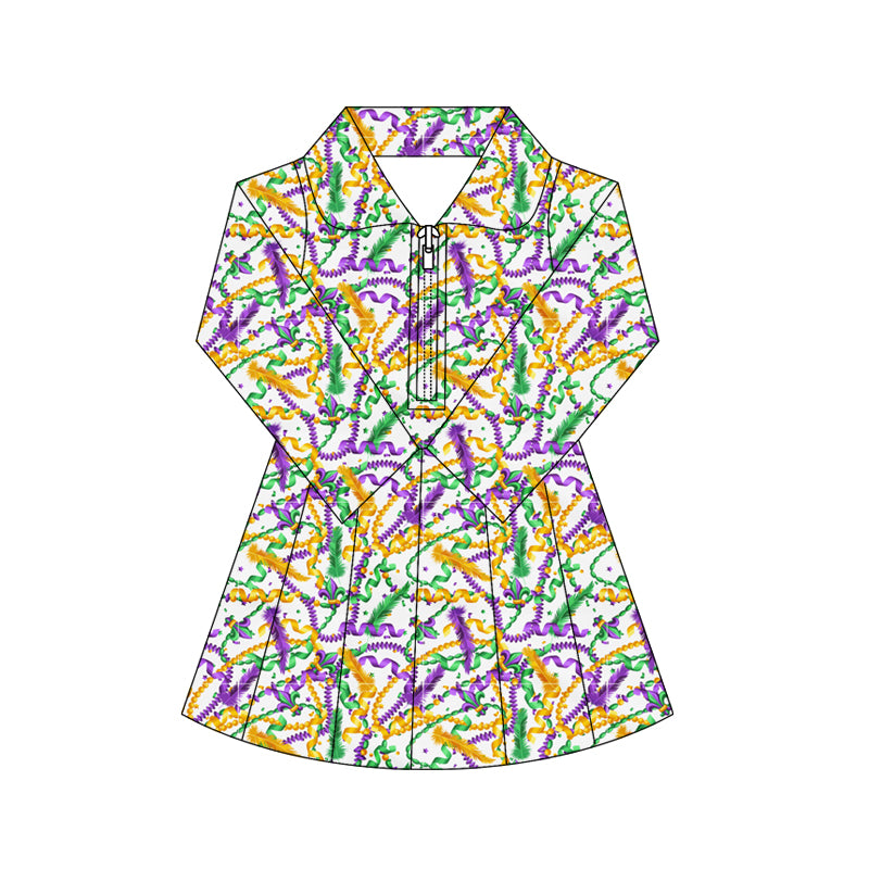 Baby Girls Mardigras Lights Fur Yoga Shorts Zipper Knee Length Dresses Preorder