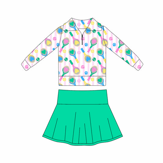 Baby Girls Hearts Tennis Zipper Pullovers Green Skort Yoga Clothes Set Preorder