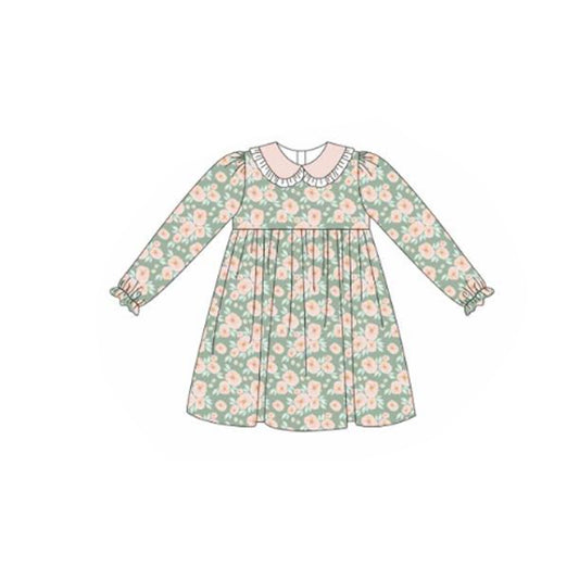 Baby Girls Pink Floral Collar Knee Length Dresses Preorder