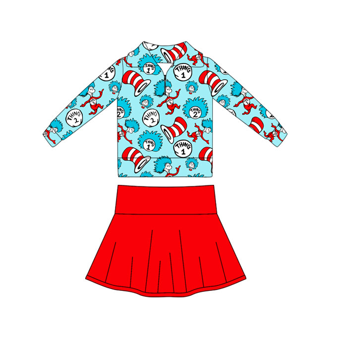 Baby Girls Cartoon Mr Reading Pullovers Red Pleated Skorts Yoga Clothes Set Preorder