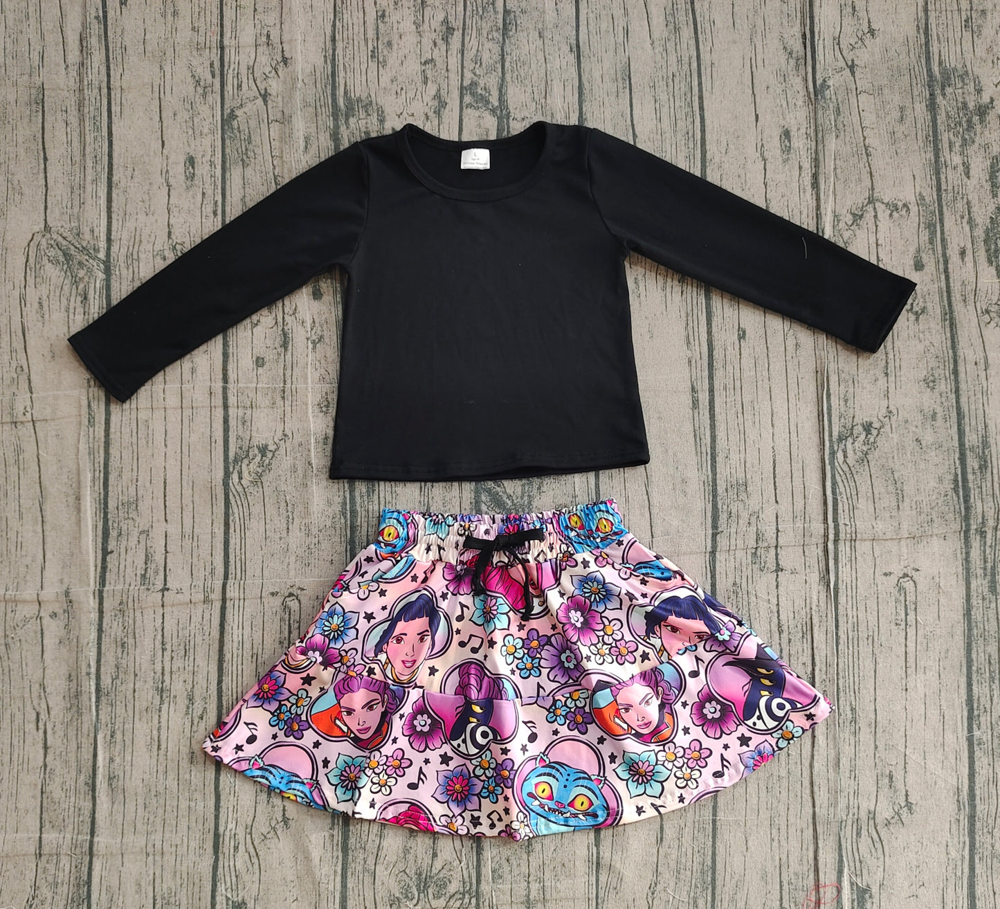Baby Girls Black Shirt Top Demon Hunter Pockets Skirt Shorts Clothes Sets