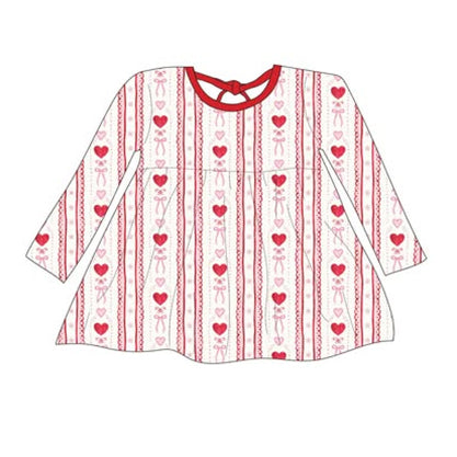Baby Girls Bows Hearts Stripe Pockets Valentine Knee length Dresses Preorder