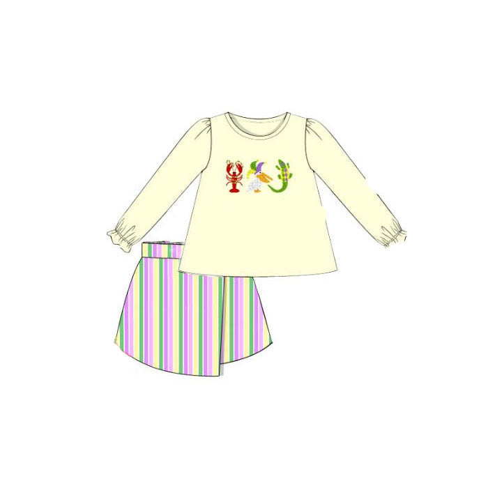 Baby Girls Mardigras Crayfish Crocodiles Tunic Stripe Skirts Clothes Sets Preorder