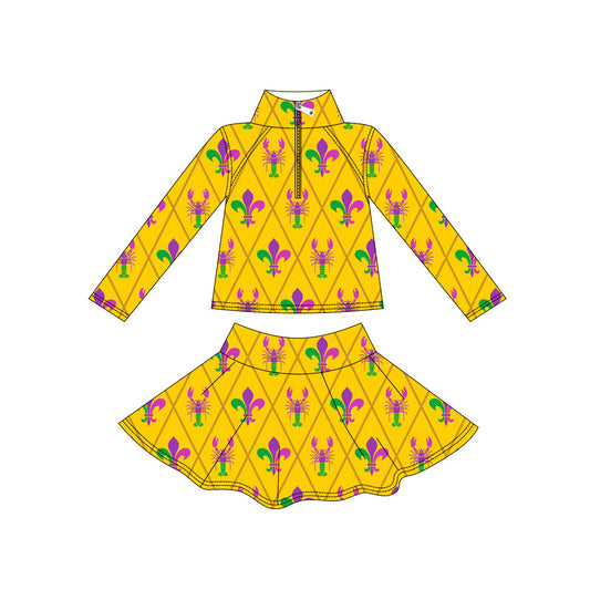 Baby Girls Mardigras Crayfish Anchors Zipper Pullover Skirt Shorts Yoga Clothes Set Preorder