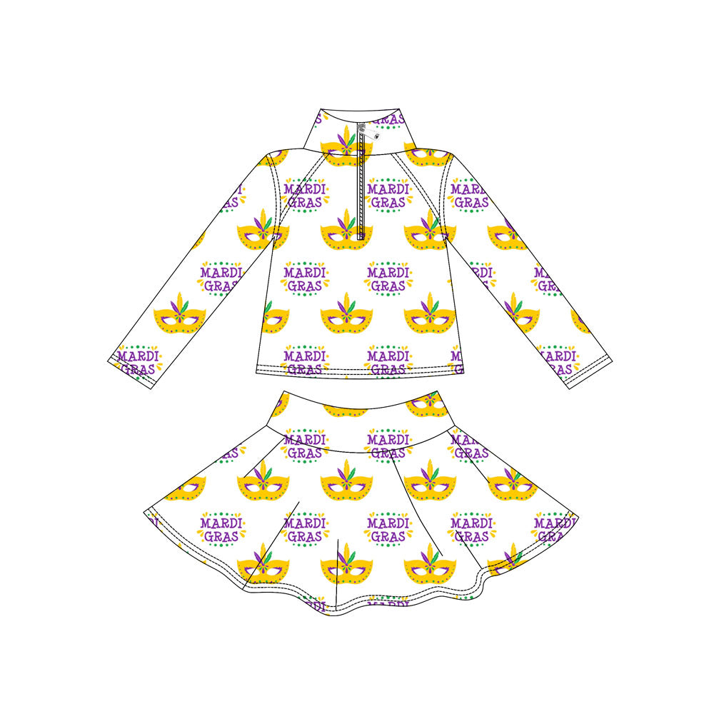 Baby Girls Mardigras Anchors Masks Zipper Pullover Skirt Shorts Yoga Clothes Set Preorder