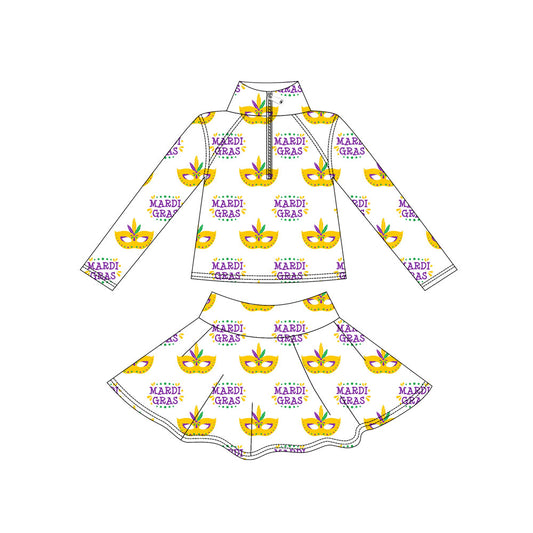 Baby Girls Mardigras Anchors Masks Zipper Pullover Skirt Shorts Yoga Clothes Set Preorder
