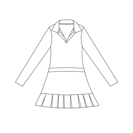 Baby Girls White Long Sleeve Pleated Yoga Ruffle Knee Length Dresses Preorder