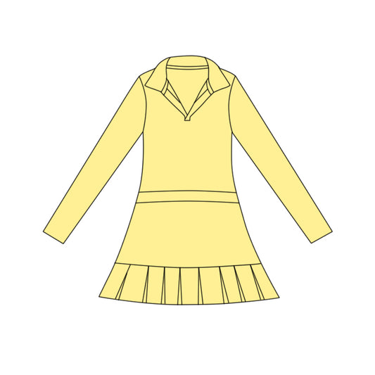 Baby Girls Yellow Long Sleeve Pleated Yoga Ruffle Knee Length Dresses Preorder
