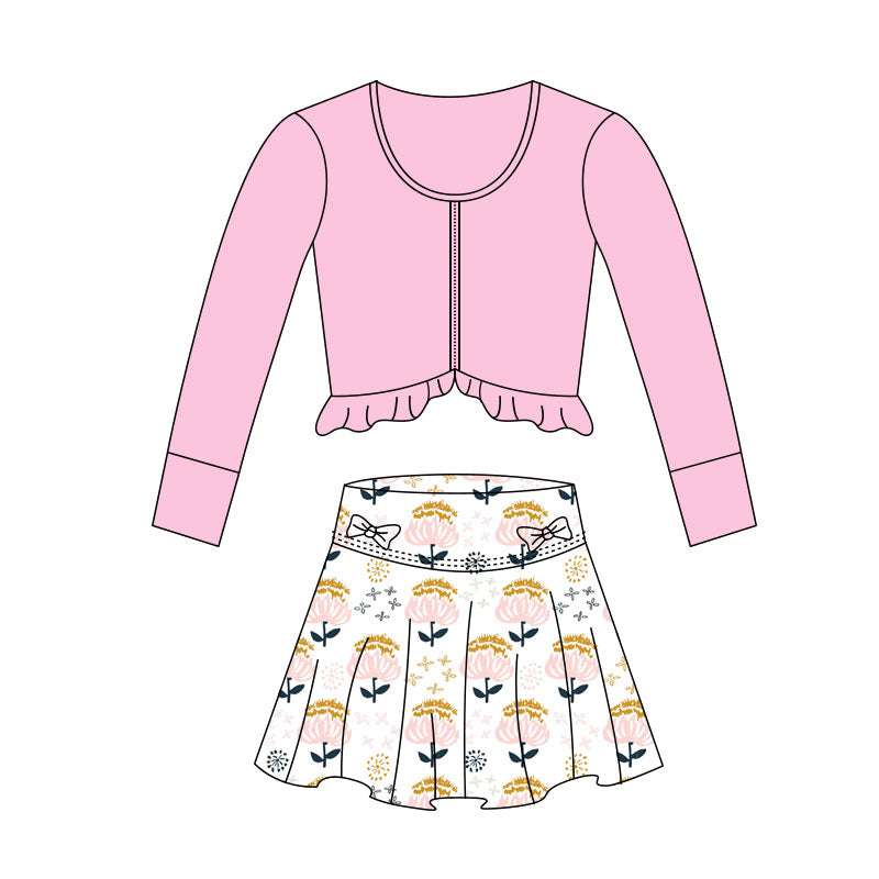Baby Girls Pink Zipper Jackets Flowers Bows Skirts Shorts Yoga Clothes Sets Preorder
