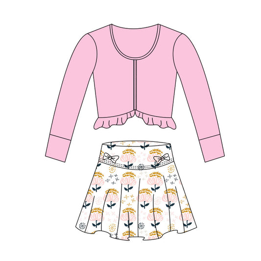 Baby Girls Pink Zipper Jackets Flowers Bows Skirts Shorts Yoga Clothes Sets Preorder