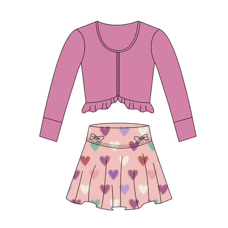 Baby Girls Hot Pink Zipper Jackets Hearts Bows Skirts Shorts Yoga Clothes Sets Preorder