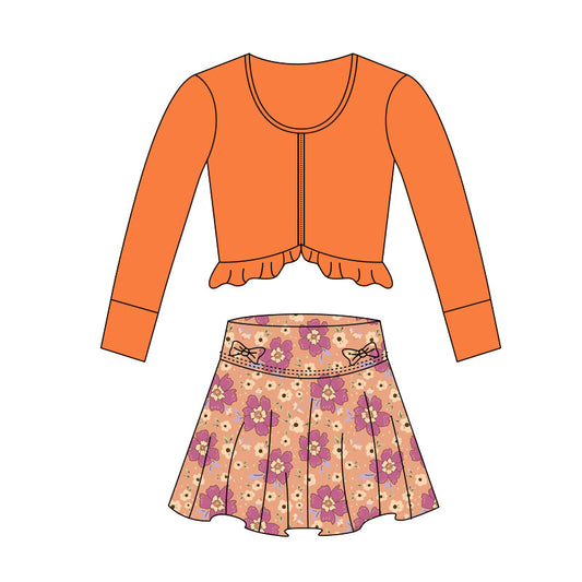 Baby Girls Orange Zipper Jackets Flowers Bows Skirts Shorts Yoga Clothes Sets Preorder