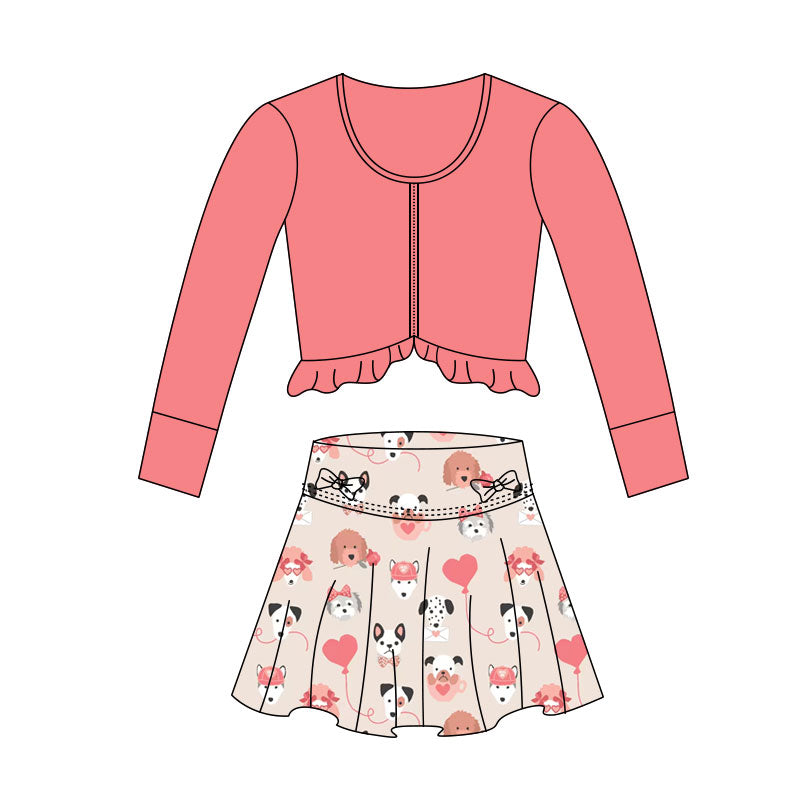 Baby Girls Peach Zipper Jackets Dogs Hearts Skirts Shorts Yoga Clothes Sets Preorder