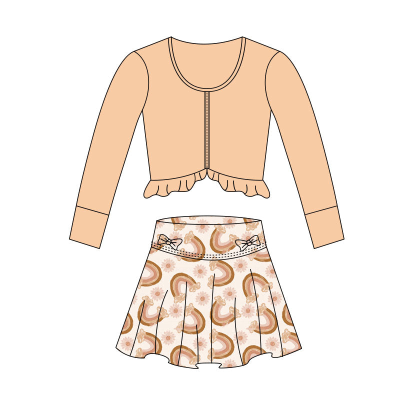 Baby Girls Yellow Zipper Jackets Flowers Rainbows Skirts Shorts Yoga Clothes Sets Preorder