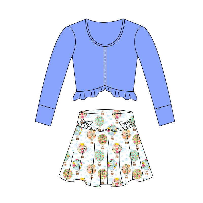 Baby Girls Blue Zipper Jackets Flowers Hot Balloons Skirts Shorts Yoga Clothes Sets Preorder