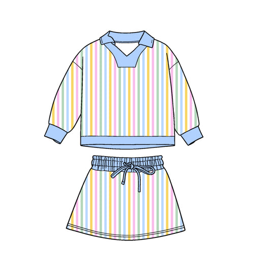 Baby Girls Colorful Stripe Long Sleeve Top Skirts Shorts Clothes Sets Preorder