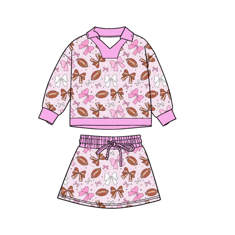 Baby Girls Pink Bows Footballs Long Sleeve Top Skirts Shorts Team Clothes Sets Preorder
