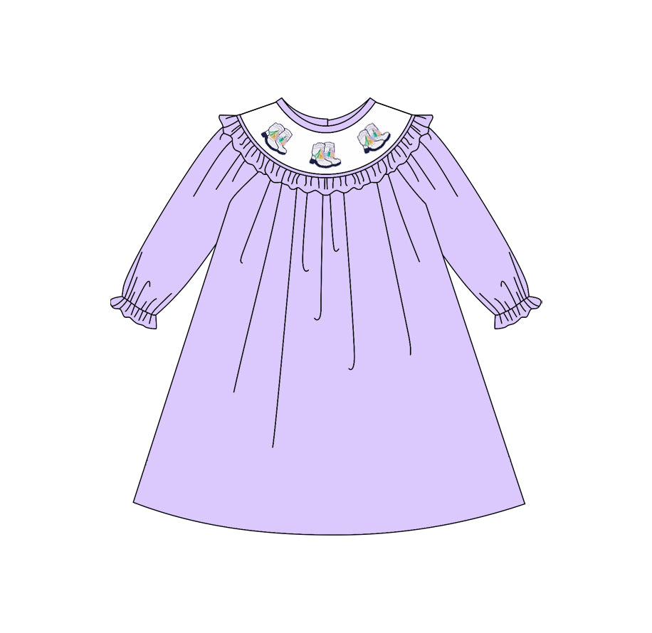 Baby Girls Lavender Boots Tassel Mardigras Ruffle Sleeve Knee length Dresses Preorder