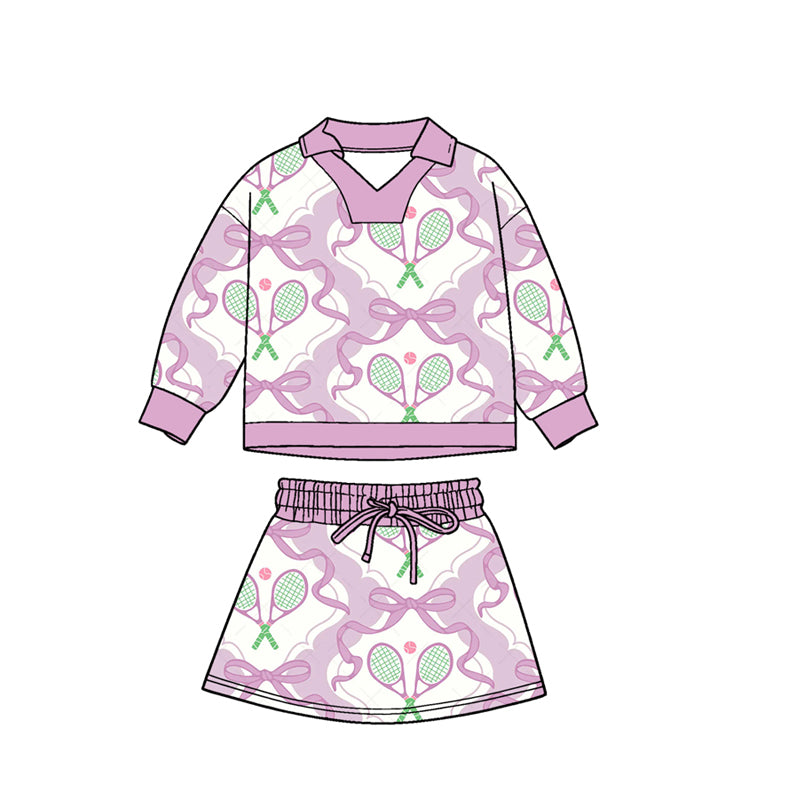 Baby Girls Lavender Bows Tennis Long Sleeve Skirts Shorts Clothes Sets Preorder