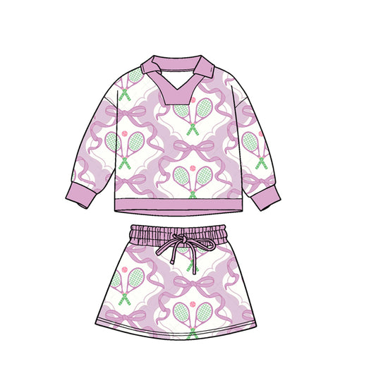 Baby Girls Lavender Bows Tennis Long Sleeve Skirts Shorts Clothes Sets Preorder