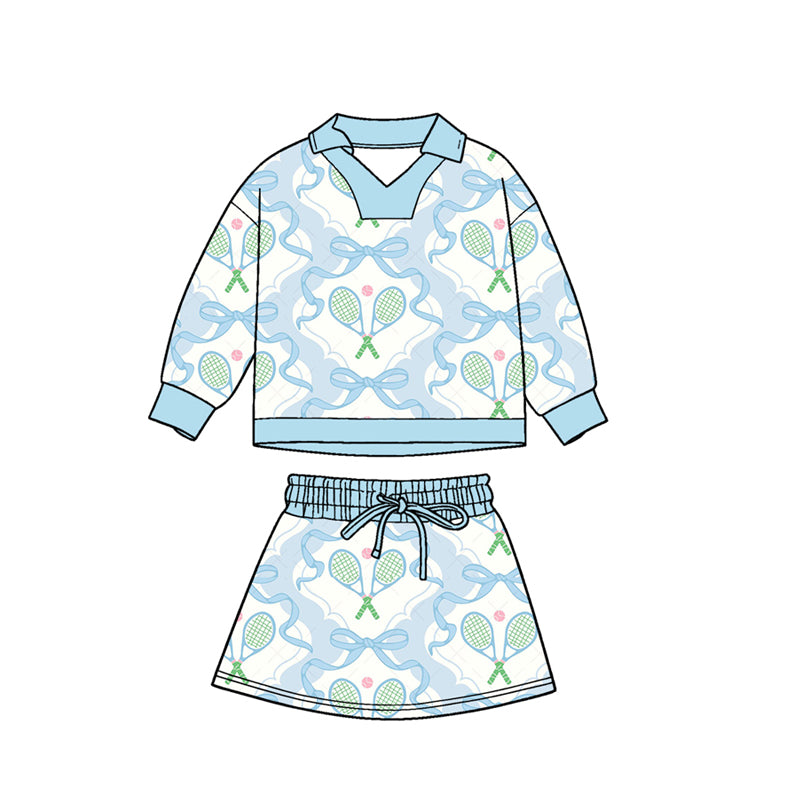 Baby Girls Blue Bows Tennis Long Sleeve Skirts Shorts Clothes Sets Preorder