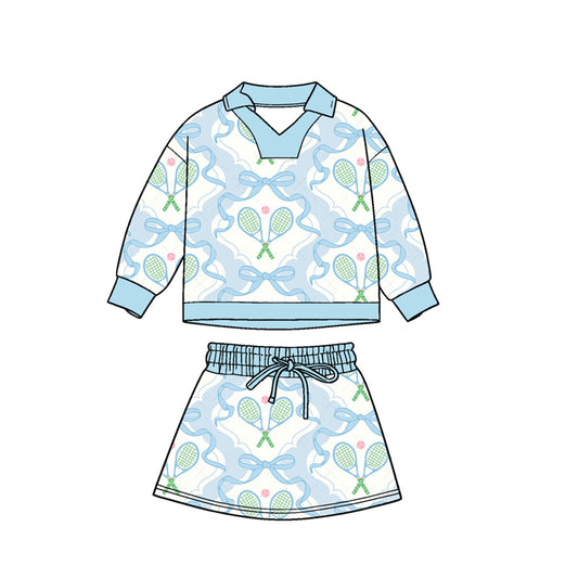 Baby Girls Blue Bows Tennis Long Sleeve Skirts Shorts Clothes Sets Preorder
