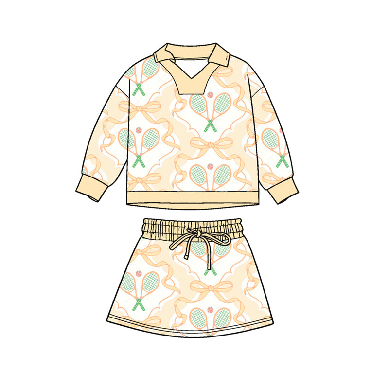 Baby Girls Yellow Bows Tennis Long Sleeve Skirts Shorts Clothes Sets Preorder