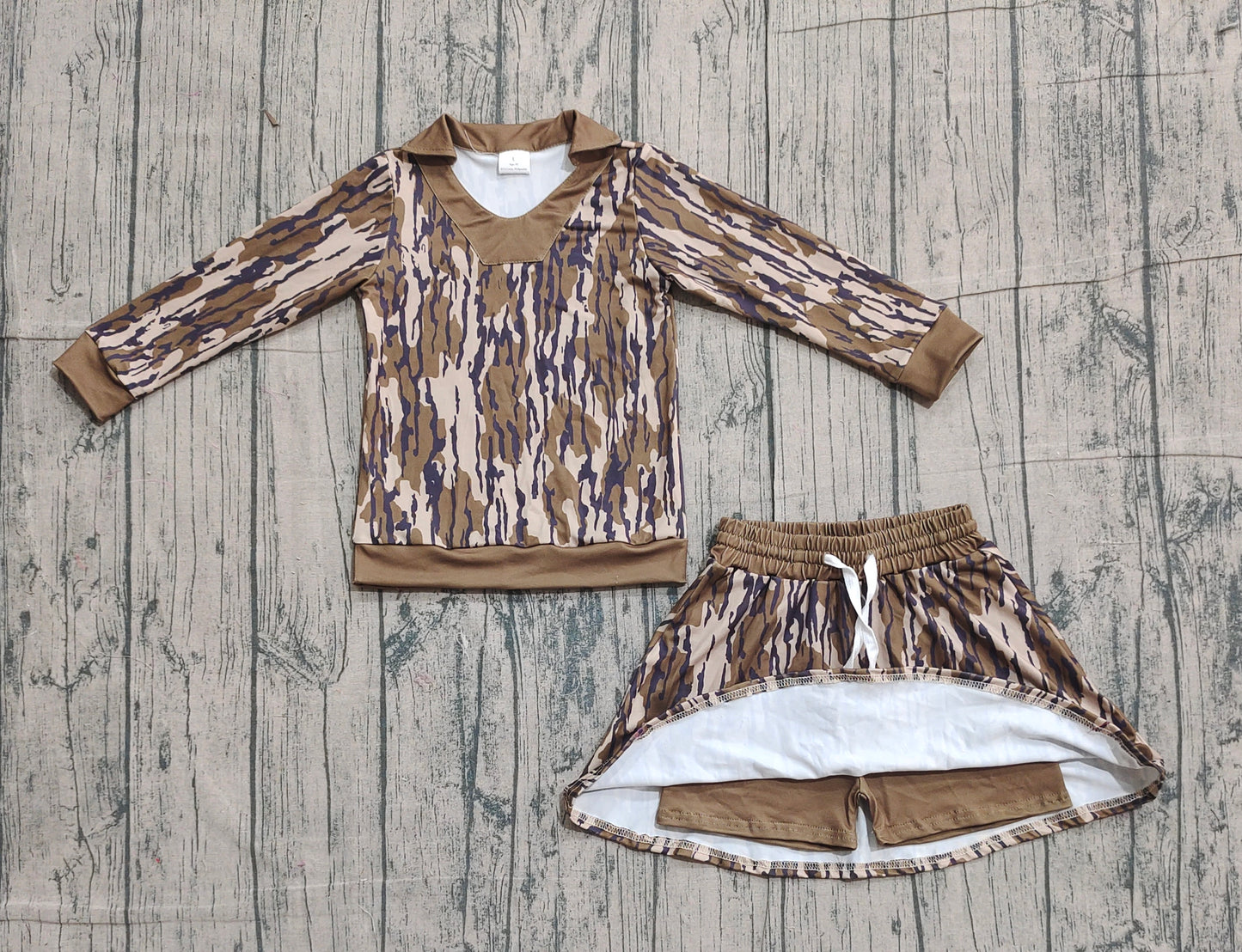 Baby Girls Olive Camo Long Sleeve Skirts Shorts Hunting Clothes Sets Preorder