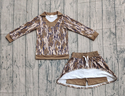 Baby Girls Olive Camo Long Sleeve Skirts Shorts Hunting Clothes Sets Preorder