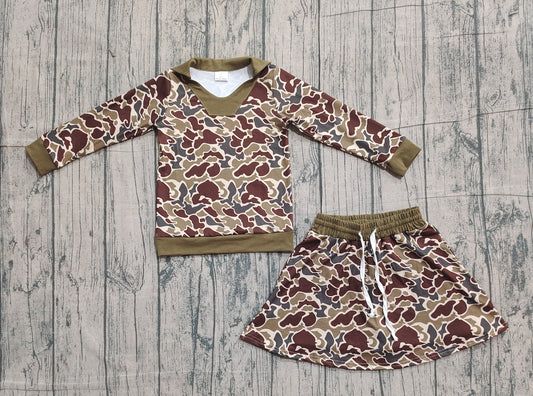 Baby Girls Brown Camo Long Sleeve Skirts Shorts Hunting Clothes Sets Preorder