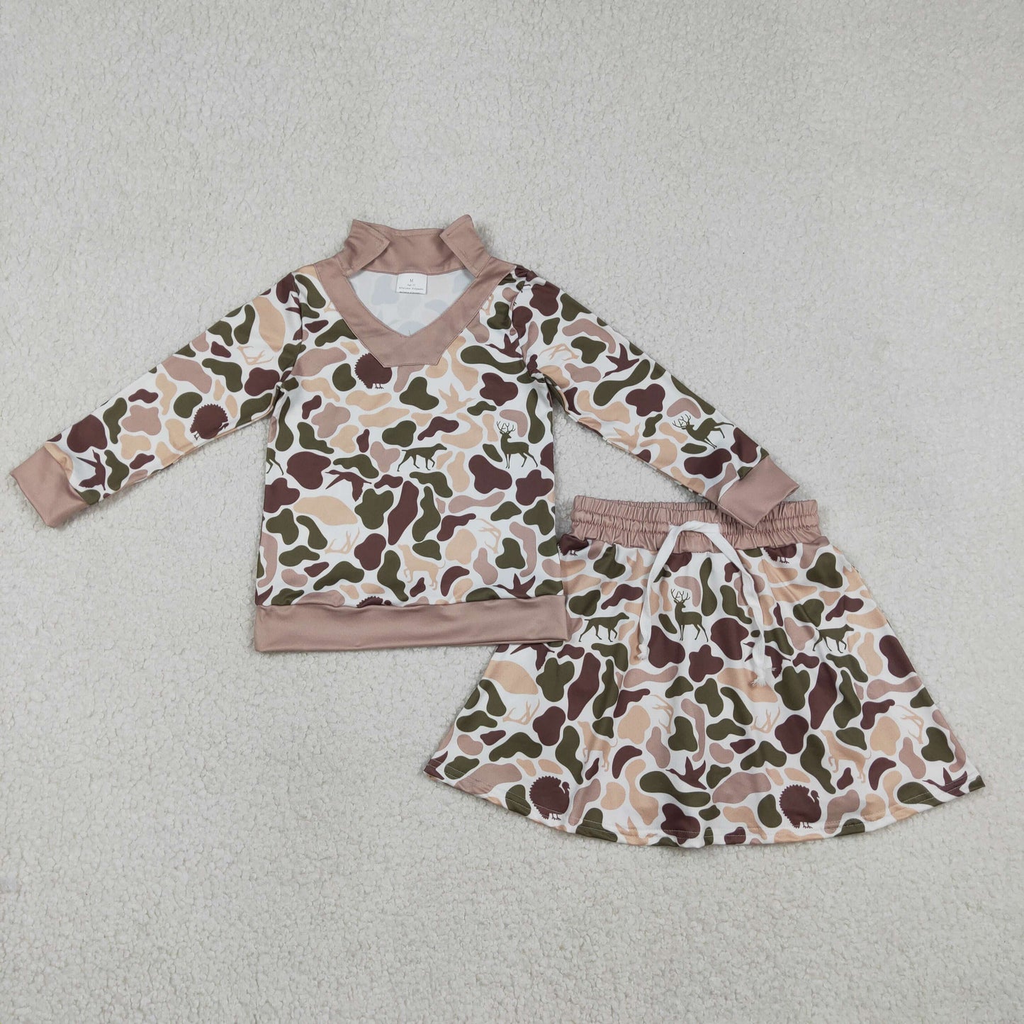 Baby Girls Southern Hunting Duck Dogs Camo Long Sleeve Top Skirts Shorts Clothes Sets