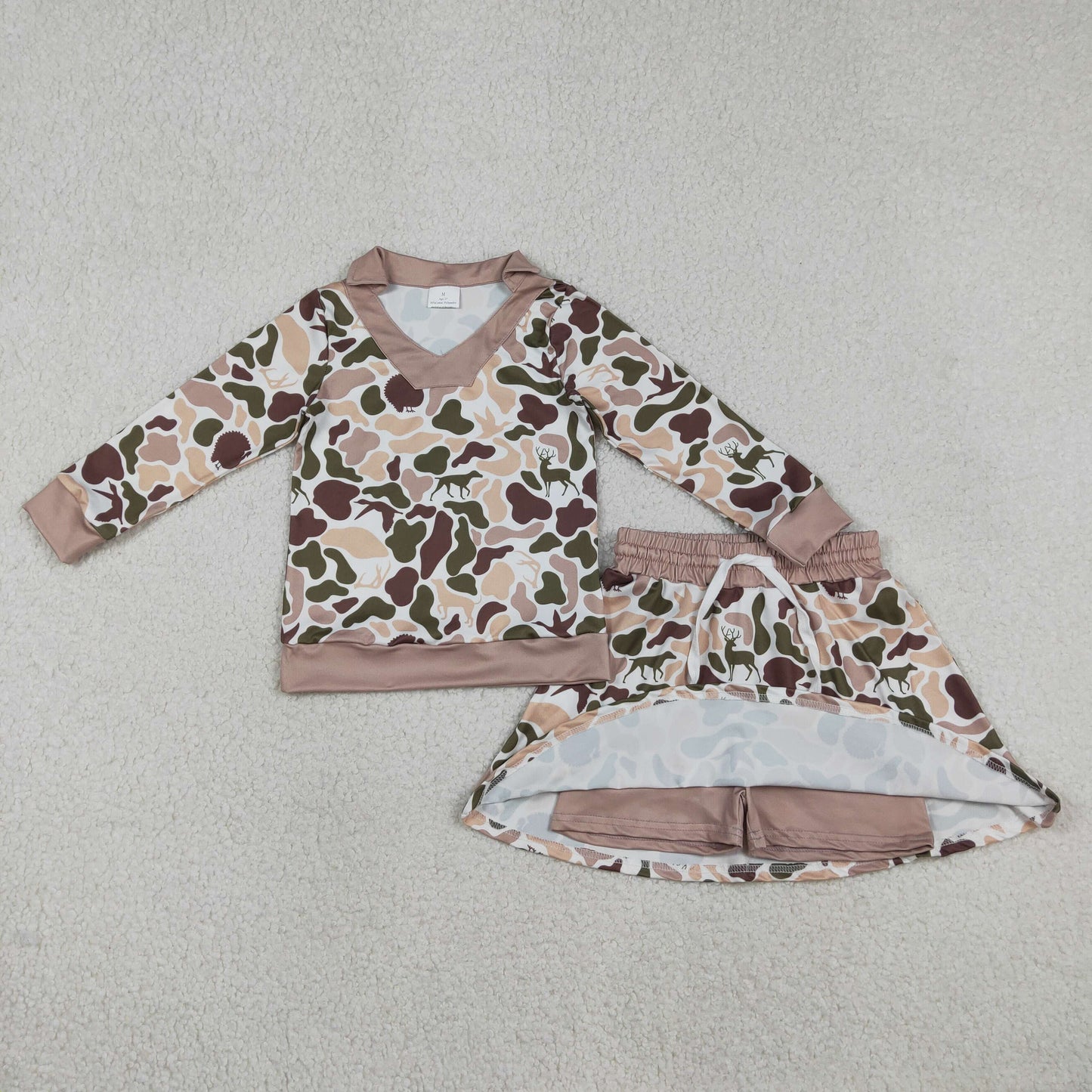 Baby Girls Southern Hunting Duck Dogs Camo Long Sleeve Top Skirts Shorts Clothes Sets