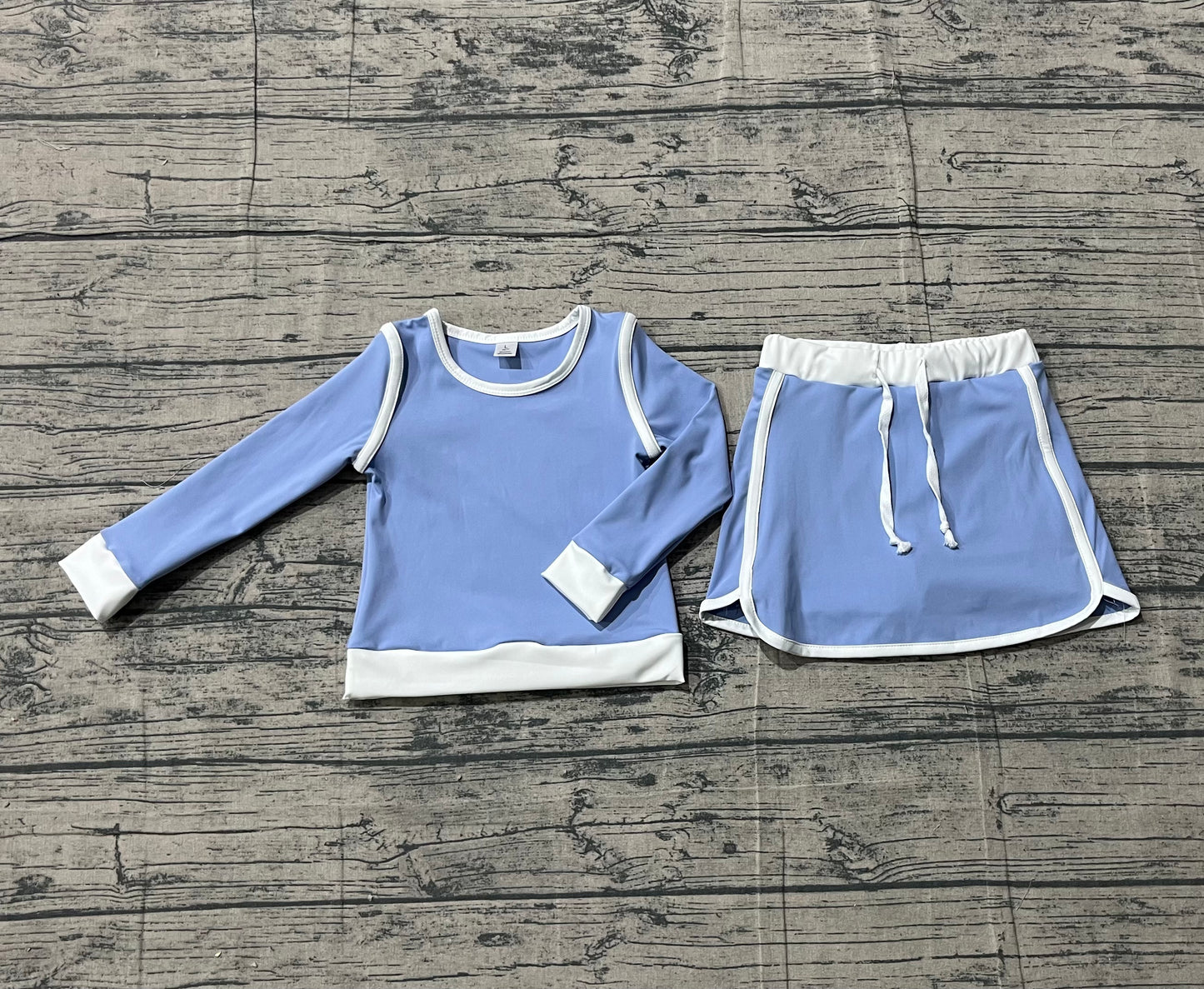 Baby Girls Blue Long Sleeve Top Skirts Shorts Yoga Active Clothes Sets