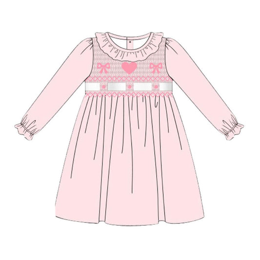 Baby Girls Pink Bows Hearts Valentine Collar Knee Length Dresses Preorder