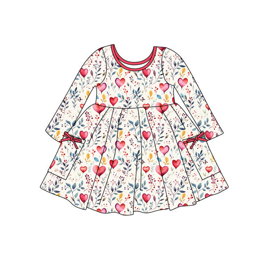 Baby Girls Flowers Hearts Pockets Valentine Knee Length Dresses Preorder